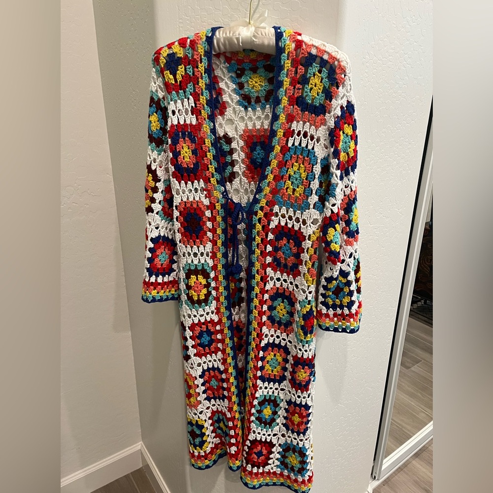 Colorful boho granny square Crochet Cardigan